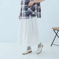 純棉薄細布下擺面板刺繡八分裙 附裡布 腰圍64-77cm cloudnine｜キャンブリック 裾パネル刺繍8分丈スカート