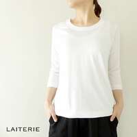 【LAITERIE】蓬鬆天竺素面七分袖T恤 黑色 日本製 ｜LAITERIE ふわふわ天竺 無地7分袖