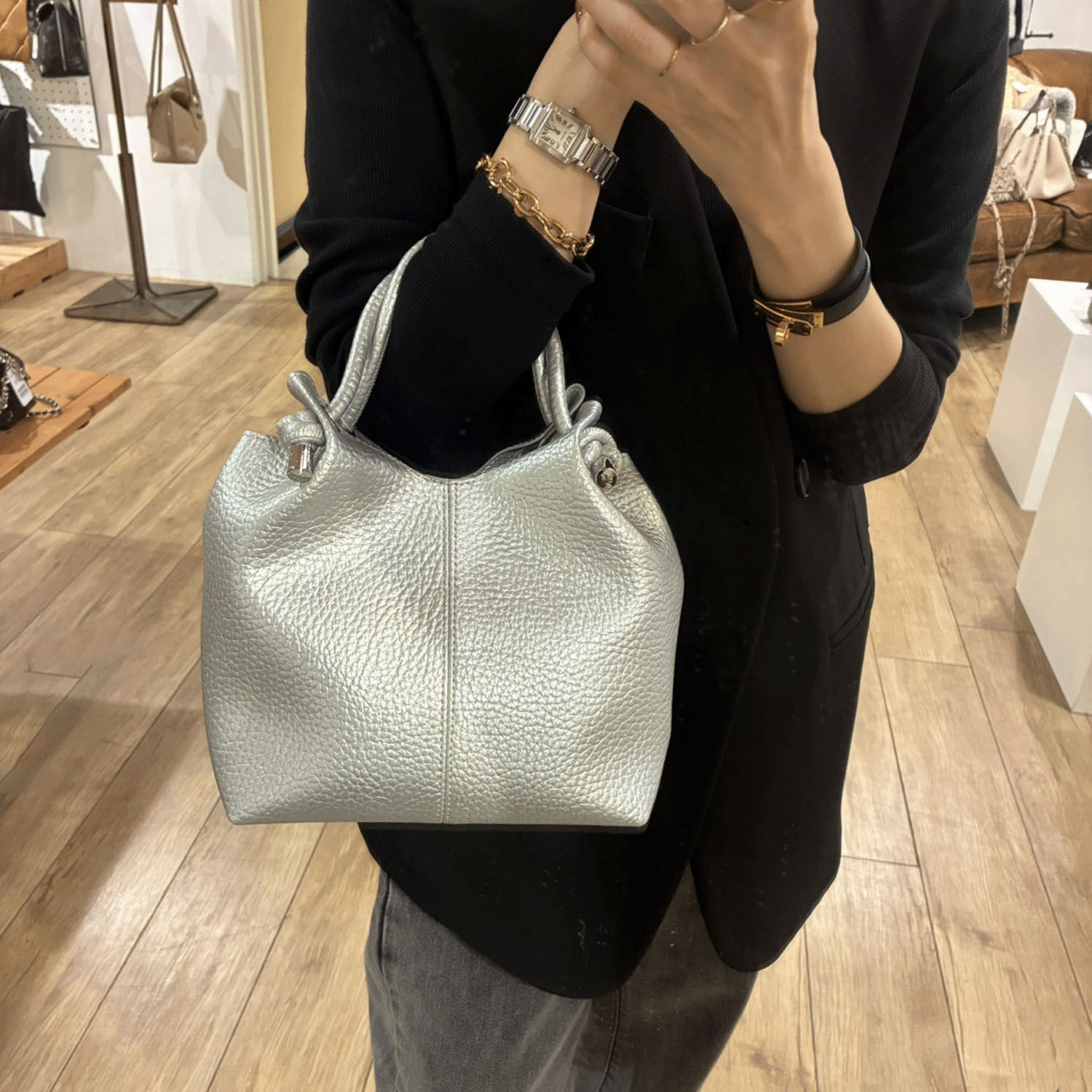 打結提把 合成皮托特包 2WAY斜背 7色【cachecache】｜cachecache ノットハンドルシボPUトート