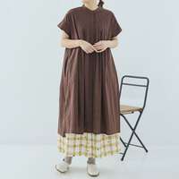 六十支薄棉細布短袖前打褶暗門襟長版洋裝 衣長109cm cloudnine｜60キャンブリック半袖 前タック入り前比翼開きワンピース