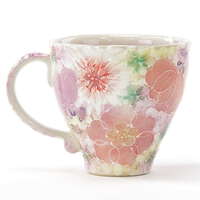 瀨戶燒手繪花卉馬克杯 粉白花朵滿版 一珍技法 日本製｜薄紅色絵花 マグ