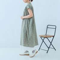 薄棉細布點點刺繡上領抽褶大襬長版洋裝 胸圍168cm cloudnine｜キャンブリックドット刺繍上衿付ワンピース