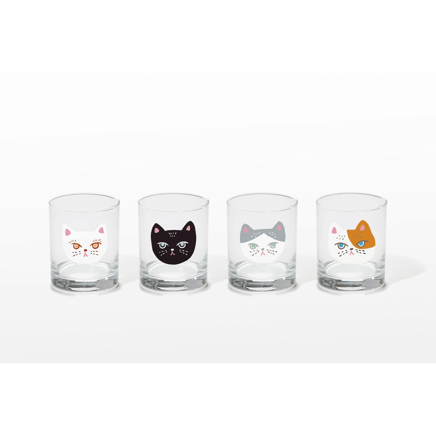 慵懶貓咪玻璃杯 四款毛色 可微波可洗碗機 日本製｜アンニュイグラス 4CAT