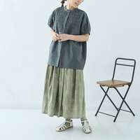 3.5盎司彩色丹寧蜂巢抽褶刺繡長版上衣 胸圍154cm cloudnine｜3．5oz カラーデニム・布帛デニム スモッキング刺繍入りチュニック