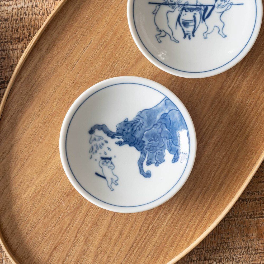 SHICHITA 鳥獸戲畫貓咪小皿 10公分 美濃燒 日本製|鳥獣戯画・猫 小皿 10公分