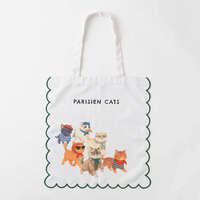 貓狗刺繡扇貝邊托特包 47×49cm 大容量｜スカラップトートバッグ 犬猫