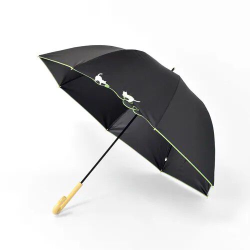 BLACK COATING UV PARASOL 毛線貓咪刺繡 晴雨兼用 長傘
