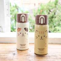 福福喵 貓臉單手開保溫瓶 350ml HAPiNS｜ふくふくにゃんこ フェイスワンタッチステンレスボトル350ml