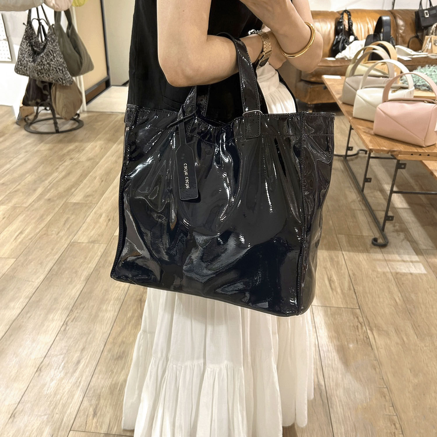 軟漆皮購物托特包 6個內袋 13色【cachecache】｜cachecache ソフトエナメルショッパーバッグ