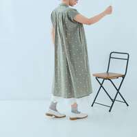 薄棉細布點點刺繡上領抽褶大襬長版洋裝 胸圍168cm cloudnine｜キャンブリックドット刺繍上衿付ワンピース