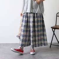 提花格紋點點印花打褶喇叭褲 九分褲長腰圍64〜77cm cloudnine｜ジャガードチェック×ドットpt9分丈 タック入りフレアパンツ