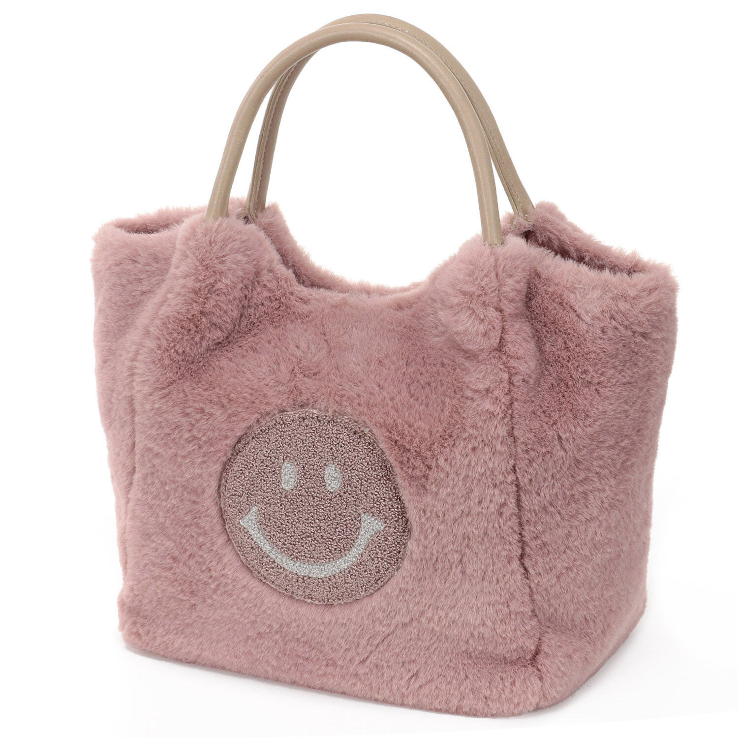 SMILEY笑臉環保毛毛托特包 毛巾繡 磁扣 3色【COOCO】｜COOCO スマイルファートートバッグ