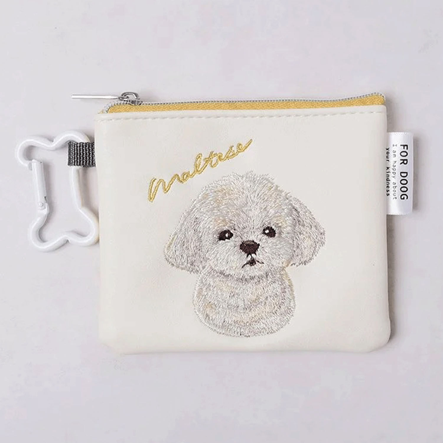 狗狗刺繡迷你扁收納包 骨頭登山扣 合成皮 12×10cm 15款｜DOG CHARITY ミニフラットポーチ
