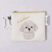 狗狗刺繡迷你扁收納包 骨頭登山扣 合成皮 12×10cm 15款｜DOG CHARITY ミニフラットポーチ
