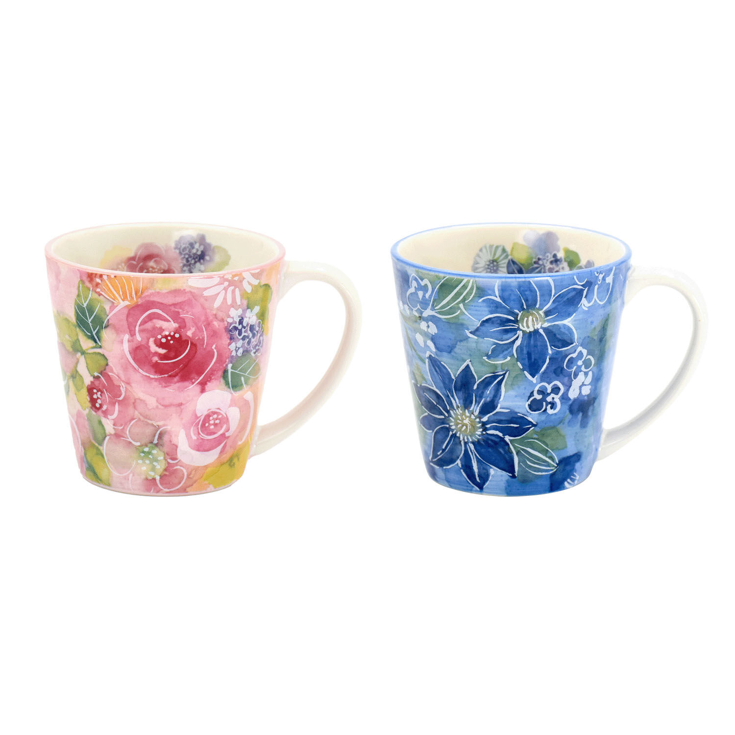美濃燒 花卉馬克杯 花あわせ 日本製瓷器 附盒 粉紅／天空藍｜花あわせマグカップ