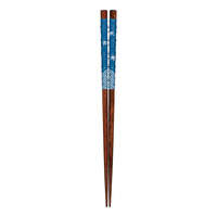 日本製燕子圖案天然木筷 吉祥燕紋 可洗碗機 22.5cm 白／藍｜箸 空色ツバメ