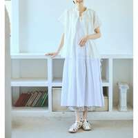 純棉巴里紗細褶蕾絲立領荷葉法式短袖襯衫 衣長66cm cloudnine｜綿ボイル ピンタック・レース付フレンチスリーブ ブラウス