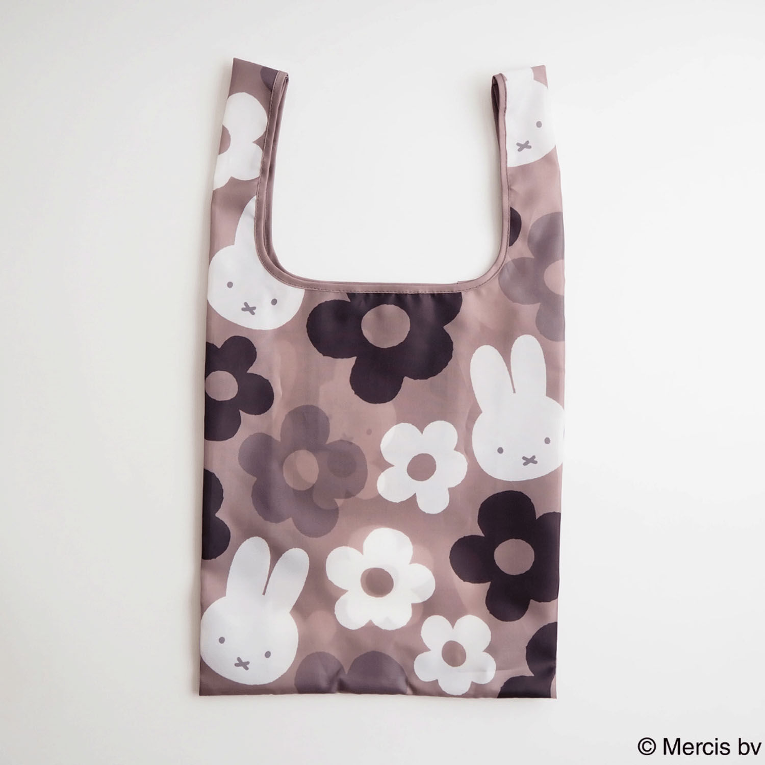 Miffy 米飛兔 大花朵環保購物袋S 可收納30×54cm 灰|MIFFY BIG FLOWER ショッピングバッグS グレー