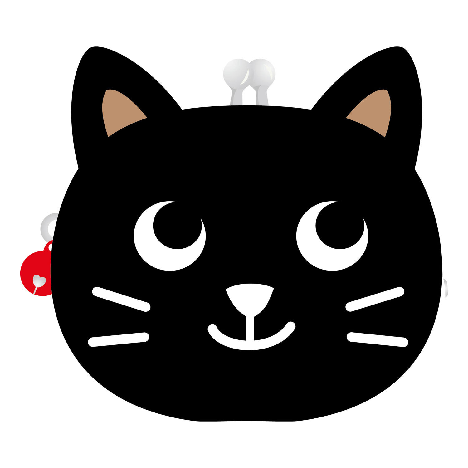 黑貓臉造型 絨毛口金零錢包 附鈴鐺 10×9.5cm|ぬいぐるみがま口 黒ねこ