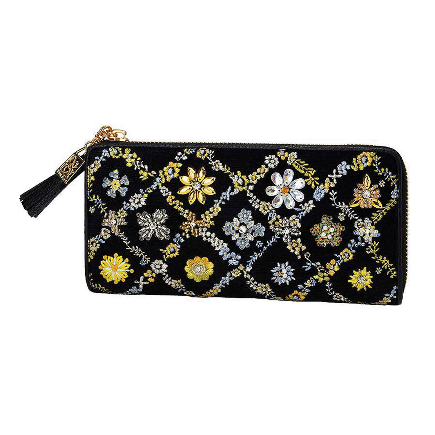 Think Bee! 格紋花朵刺繡 L型拉鍊長夾 手繡 15卡位｜ThinkBee！ オーバーザレインボーL型長財布