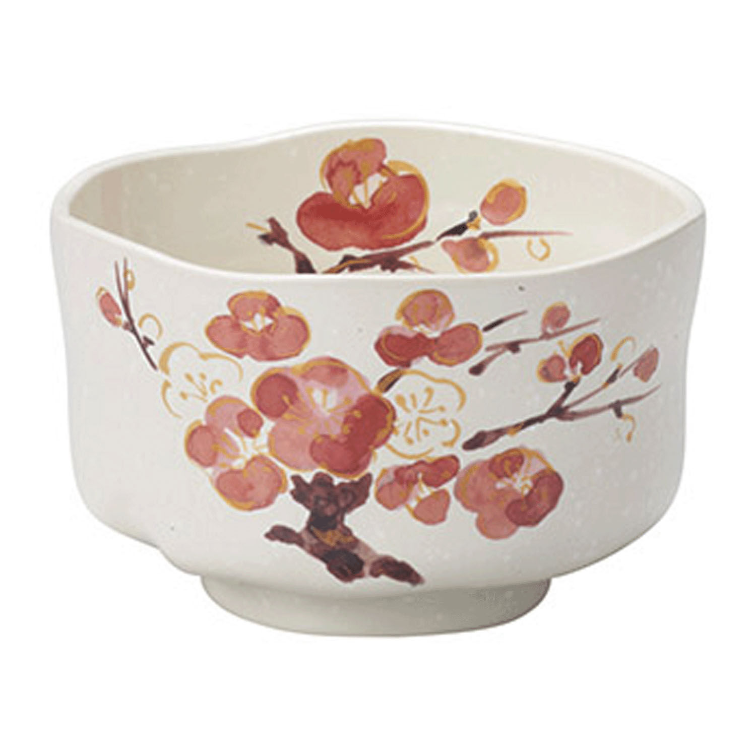 日本製美濃燒抹茶碗 粉引ひより碗 金彩梅花 直徑11.2cm 附盒|金彩 梅絵 ひより碗(粉引)