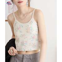 JEMORGAN 花卉印花附杯墊短版吊帶衫 華夫格素材 FREE SIZE｜【JEMORGAN LONG JOHNS】 花柄カップ付きショートキャミソール