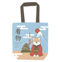 和服柴犬帆布托特包 36×38cm 大容量 頂部拉鍊｜トートバッグ コータくん着物