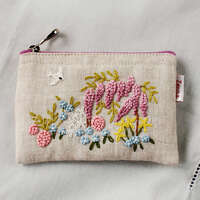 手刺繡迷你收納包 7.5×11.5cm 麻 3款圖案【Zenma】｜ミニポーチ