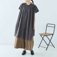 純棉巴里紗同色系嵌片刺繡前開襟洋裝 胸圍188cm cloudnine｜コットンボイル パネル刺繍入り 前開きワンピース