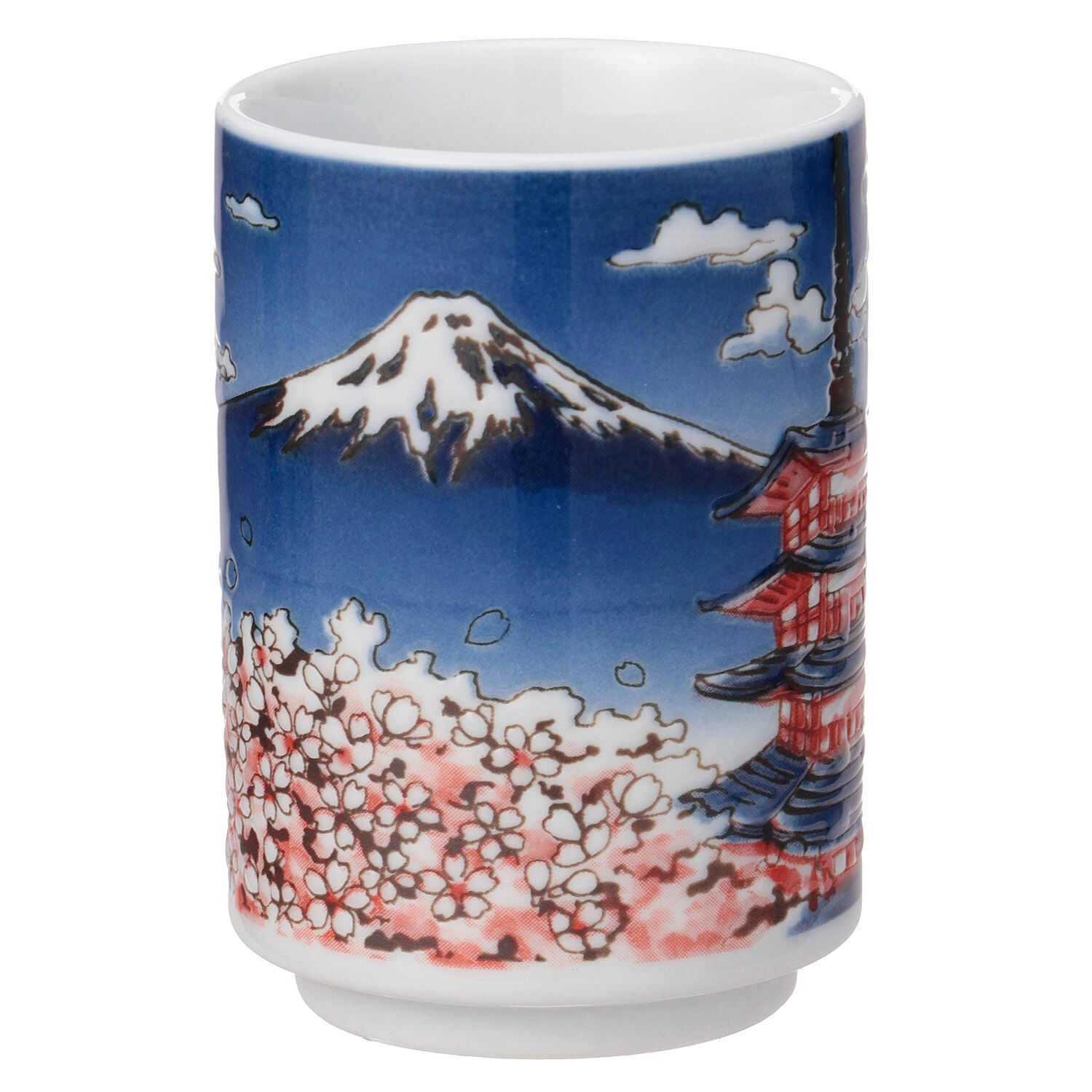 美濃燒 櫻花富士壽司茶杯 新倉富士淺間神社風景 270ml 日本製|桜富士 寿司湯呑