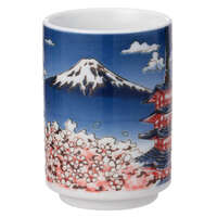 美濃燒 櫻花富士壽司茶杯 新倉富士淺間神社風景 270ml 日本製｜桜富士 寿司湯呑