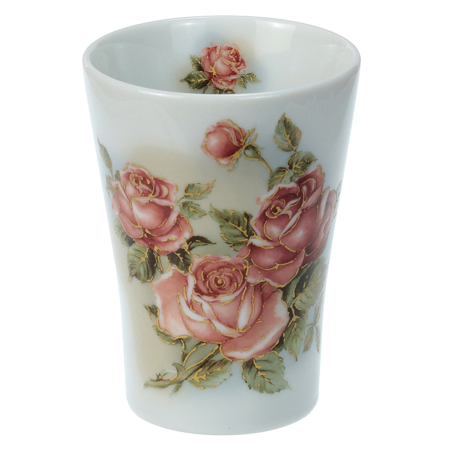 金色玫瑰無把手杯 繪畫風華麗玫瑰 φ7.8×H10.5cm 日本製|フリーカップ ゴールドローズ