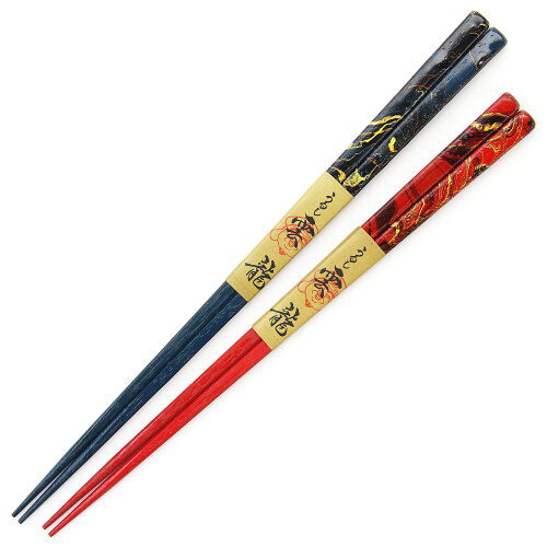 日本製雲龍斑紋漆筷 黑色23cm・紅色21.5cm 天然木｜箸 うるし 雲竜