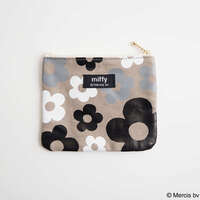 Miffy 米飛兔 大花朵扁平小收納包 14×11cm 灰色｜ミッフィー MIFFY BIG FLOWER ミニフラットポーチ グレー