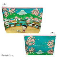 櫻桃小丸子 無側寬收納包 櫻花富士山 日本製 20.5×15cm｜ちびまる子ちゃん ポーチ 巴川の春