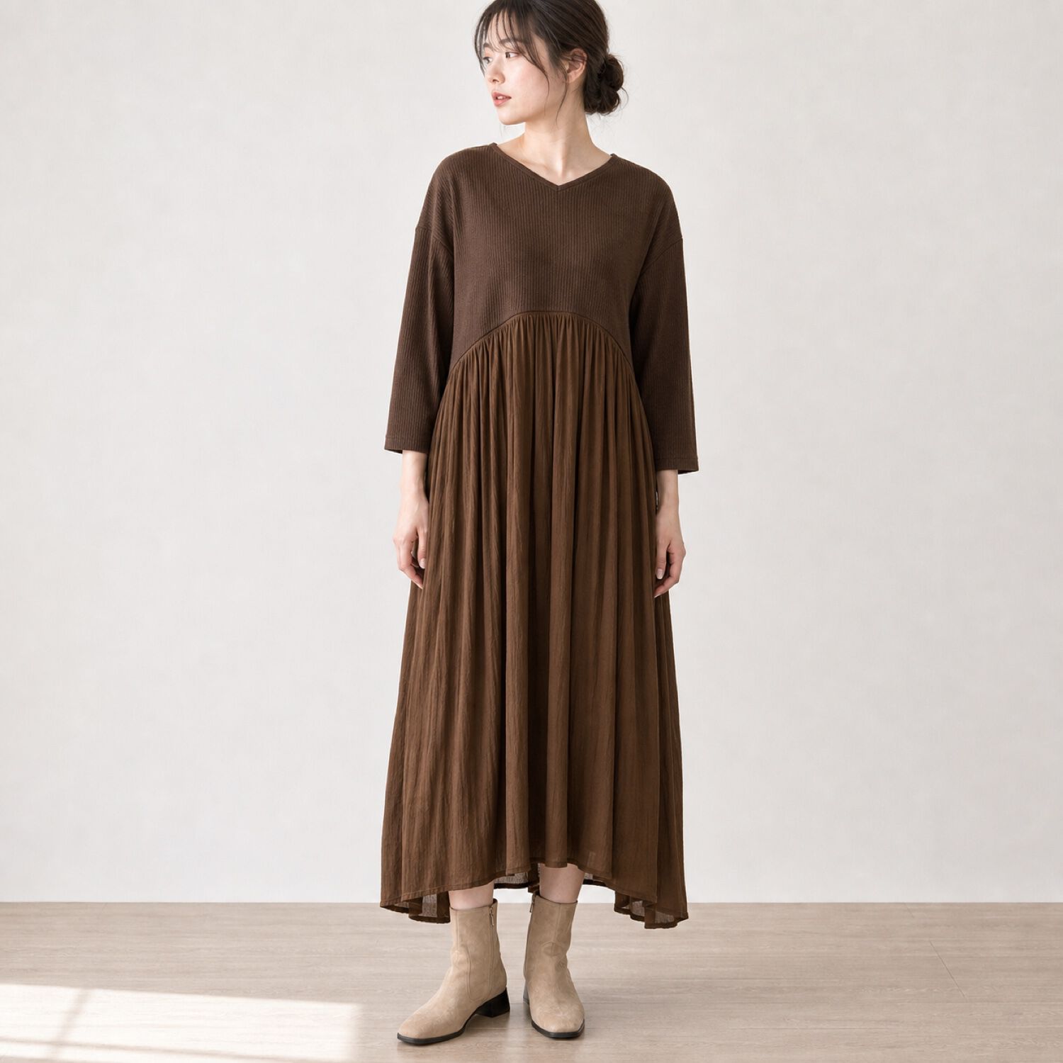 【預購】akane 華夫格拼接洋裝｜日系穿搭・日本直送