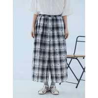 提花格紋點點印花打褶喇叭褲 九分褲長腰圍64〜77cm cloudnine｜ジャガードチェック×ドットpt9分丈 タック入りフレアパンツ