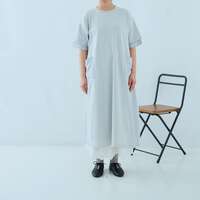 接觸涼感嫘縈麻拼接純棉羅紋長版洋裝 衣長117cm cloudnine｜接触冷感カットワンピース