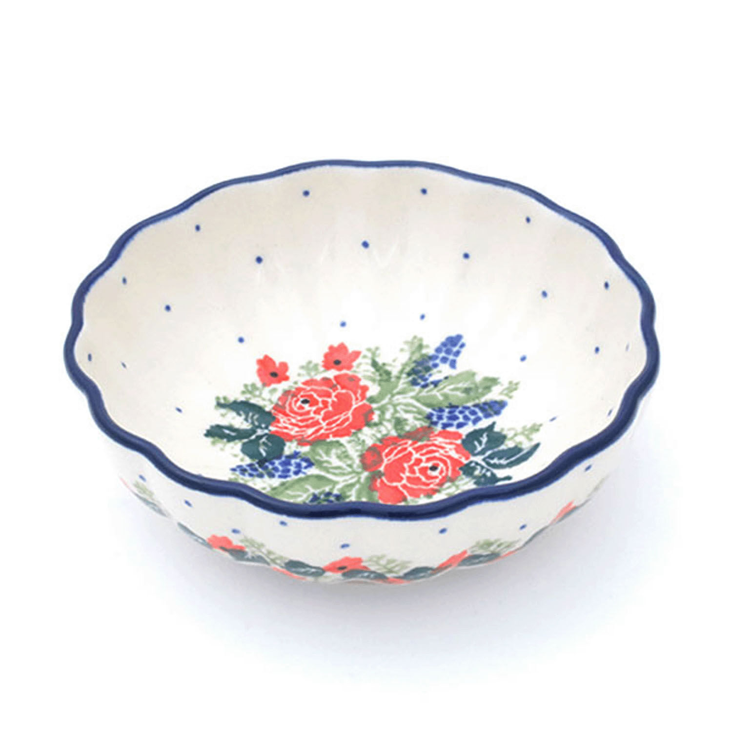 Ceramika Artystyczna 玫瑰花環點點波蘭陶碗 12cm 200ml 手工|テレサ リアーナ 12cmボウル1958X