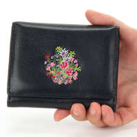 夢詩集 野花刺繡迷你短夾 內開放零錢袋 牛皮 日本製 6色｜【日本製】夢詩集 中オープンポケット札入