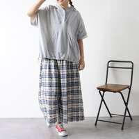 提花格紋點點印花打褶喇叭褲 九分褲長腰圍64〜77cm cloudnine｜ジャガードチェック×ドットpt9分丈 タック入りフレアパンツ