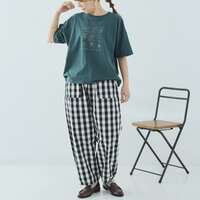 抗UV加工純棉小狗刺繡五分袖圓領上衣 胸圍130cm cloudnine｜UV遮蔽犬刺繍入りTシャツ