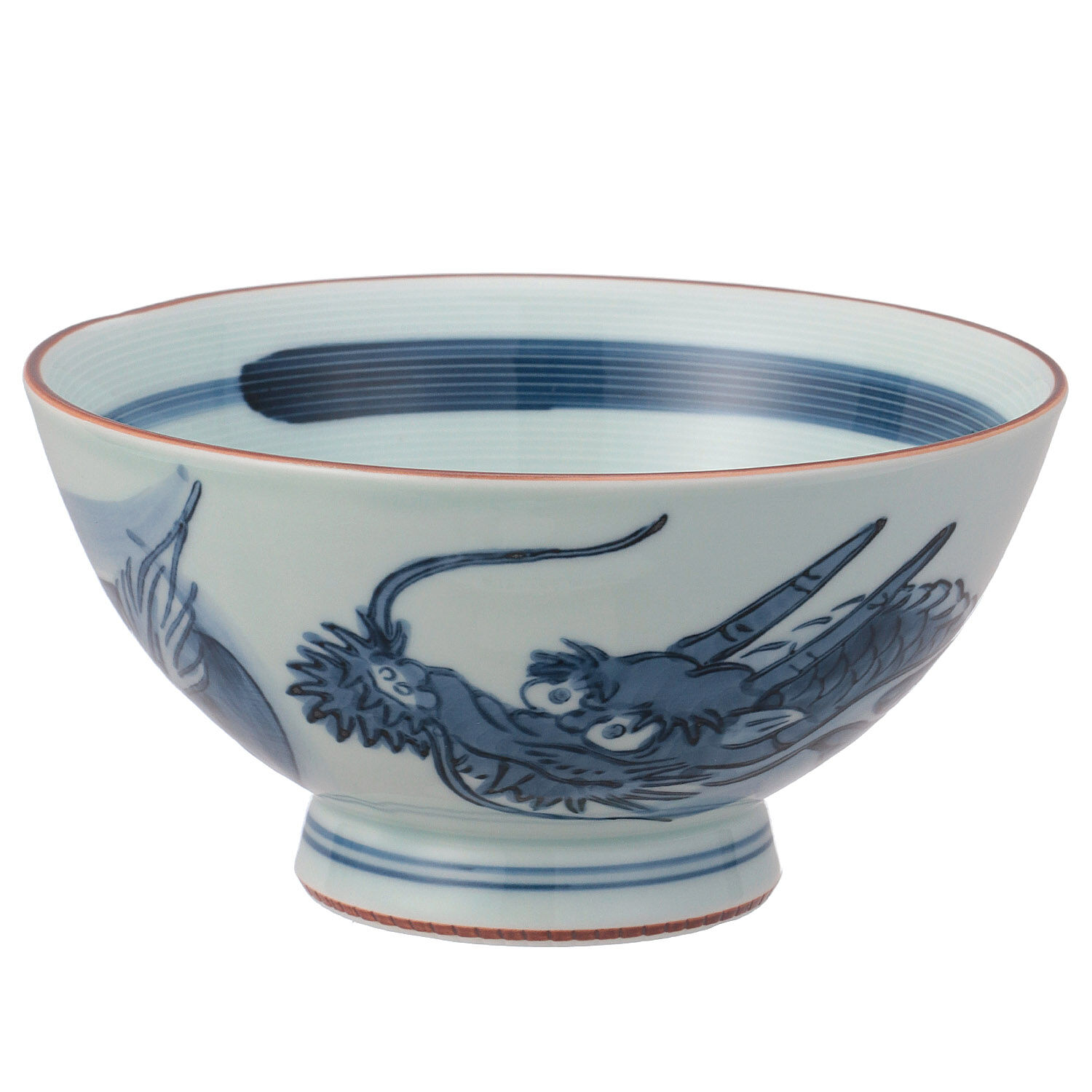 波佐見燒 龍紋特大飯碗 直徑14cm 手繪濃染 輕巧瓷器 日本製|龍絵 特大飯碗