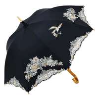 刺繡圖案 遮光100% 晴雨兼用 長傘 50cm｜完全遮光 （晴雨兼用）女優日傘 「花鳥オーガンジー刺繍かわず張り」