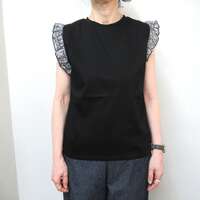 【Vent d'ouest】LIBERTY荷葉袖無袖上衣 黑色 日本製 ｜Vent d'ouest LIBERTYフリルノースリーブ