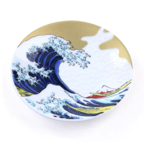 九谷燒豆皿 葛飾北齋神奈川沖浪裏 浮世繪巨浪 直徑9.5cm｜【九谷焼】縁起豆皿波