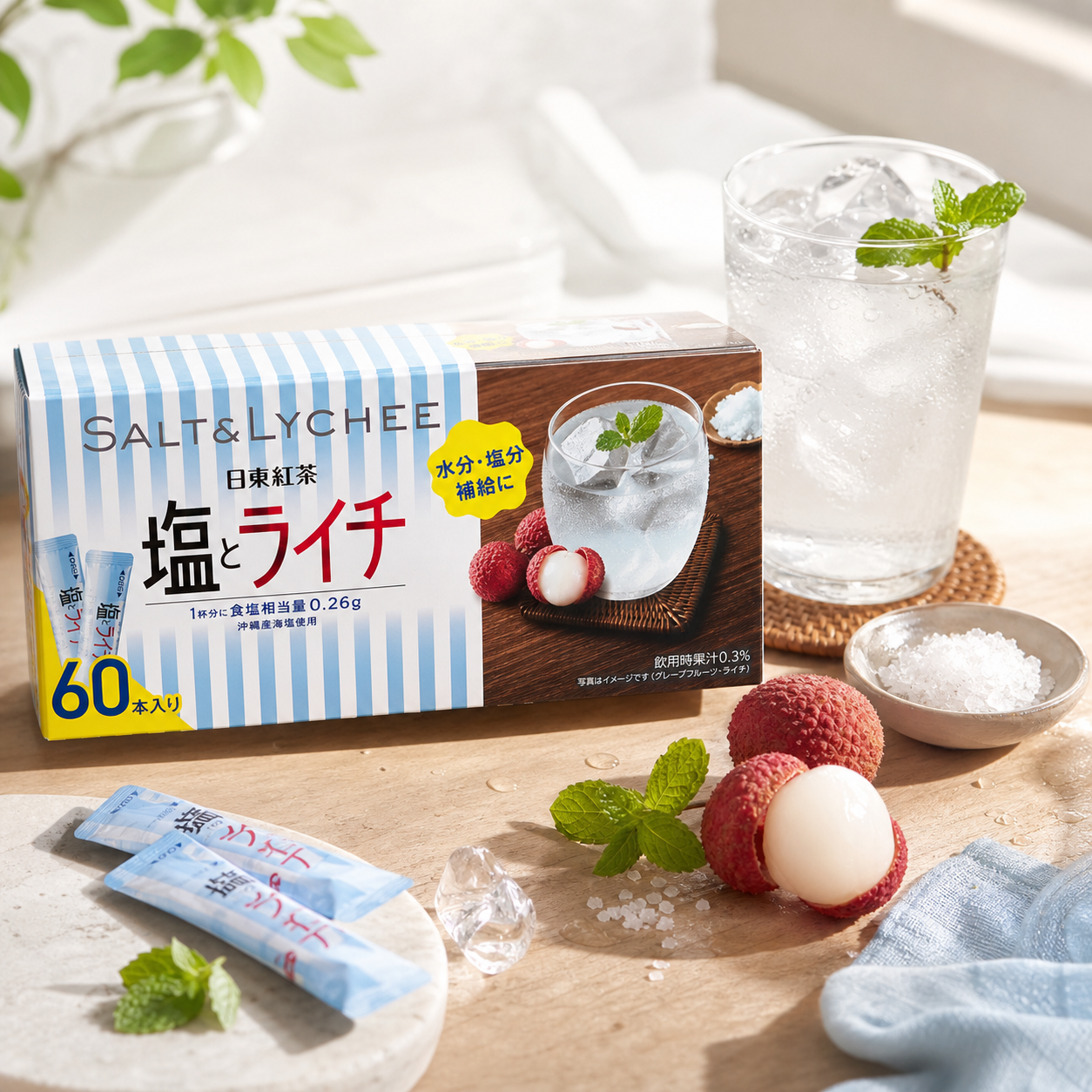 日本日東紅茶鹽味荔枝粉末沖泡飲60本入維他命C補給