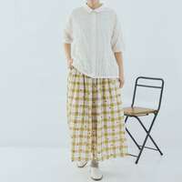 提花格紋點點印花打褶喇叭褲 九分褲長腰圍64〜77cm cloudnine｜ジャガードチェック×ドットpt9分丈 タック入りフレアパンツ