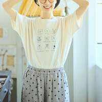 抗UV加工純棉小狗刺繡五分袖圓領上衣 胸圍130cm cloudnine｜UV遮蔽犬刺繍入りTシャツ