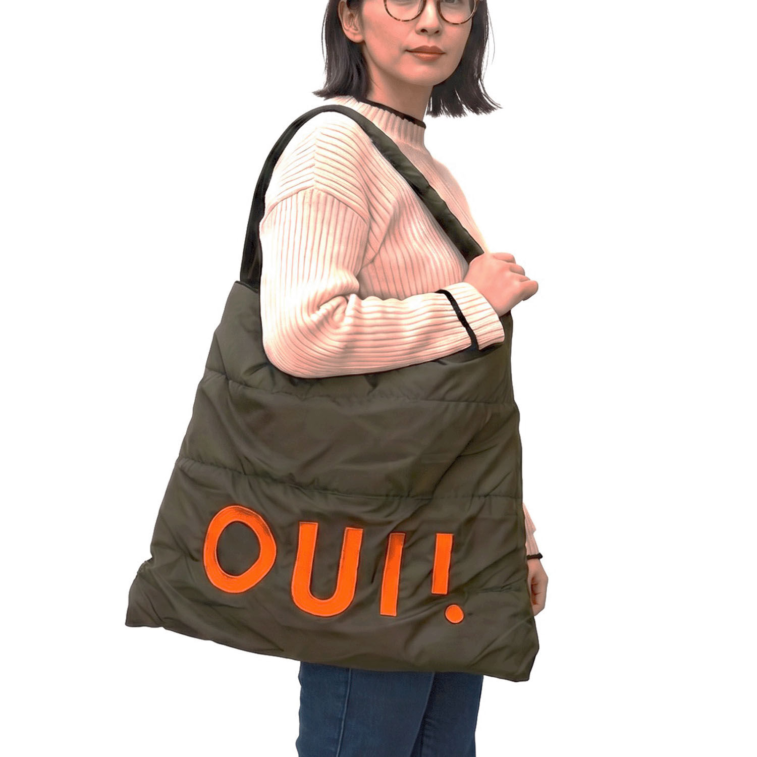 Oui 刺繡鋪棉托特包 46×54cm 尼泊爾製【ENA KUAM】|ENA KUAM OUIキルトトートバッグ